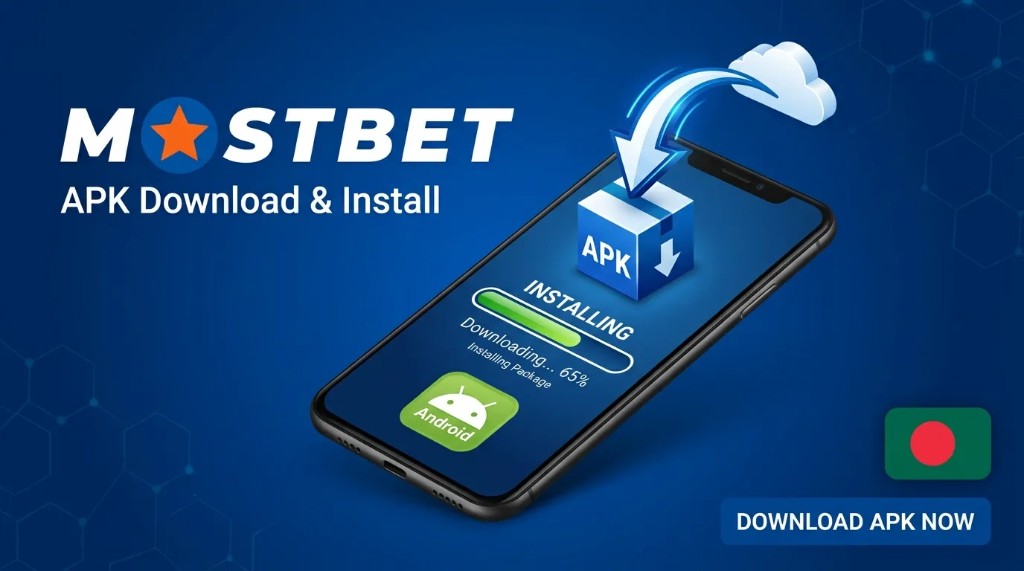 Mostbet APK download and install progress on Android for Bangladesh