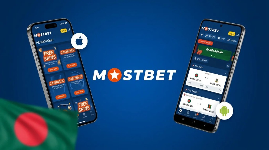 Mostbet mobile app screens for promotions and live cricket in Bangladesh