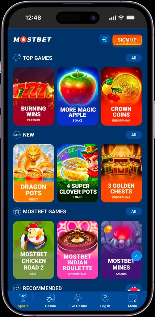 Mostbet app casino top games grid